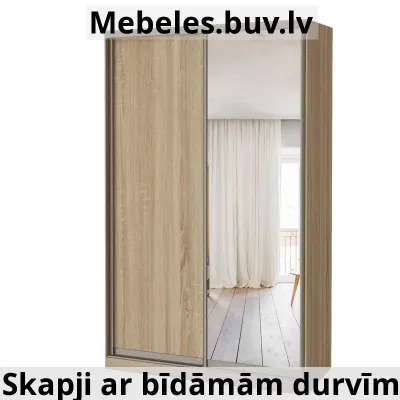 skapis ar 2 bīdāmām durvīm ar spoguli 12024045 cm krāsa sonoma2 atvilktnes - Skapis ar bīdāmām durvīm 120cm plats