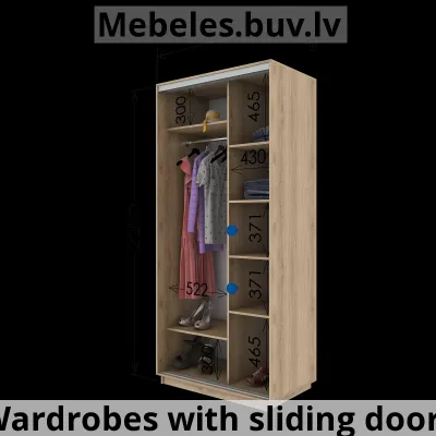 skapis ar 2 bīdāmām durvīm un spoguli 10022060 cm krāsa-sonoma - Skapis kupeja durvis